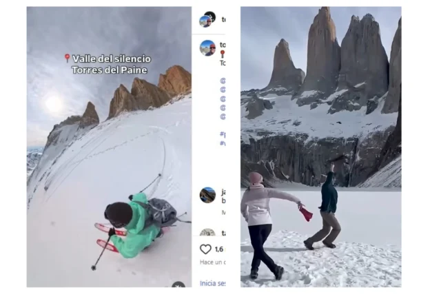 CONAF advierte: bailar cueca en laguna congelada o esquiar sin contexto en Torres del Paine no es buena idea